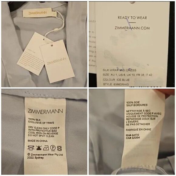 💕ZIMMERMANN💕 Silk Wrap Midi Dress ~ Ice Blue US 6 NWT - Picture 16 of 16